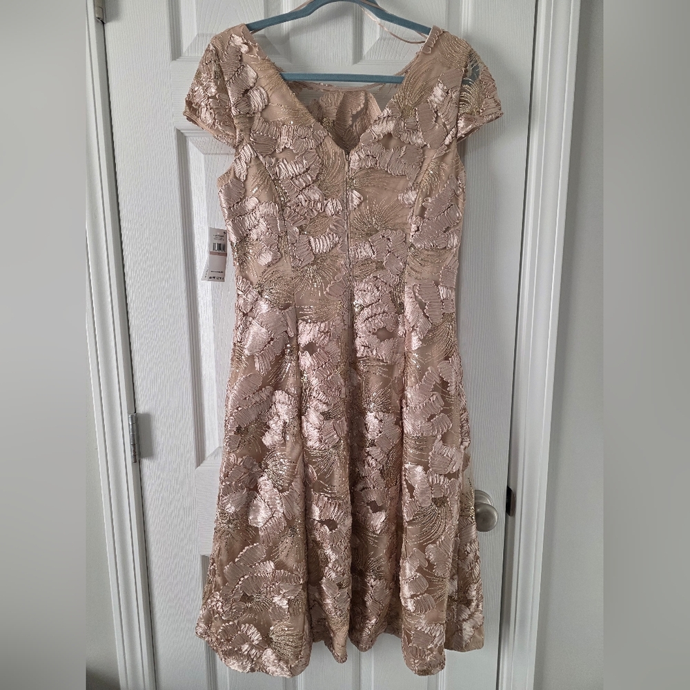 Alex Evenings Embroidered Cocktail Champange Dress - Picture 7 of 9
